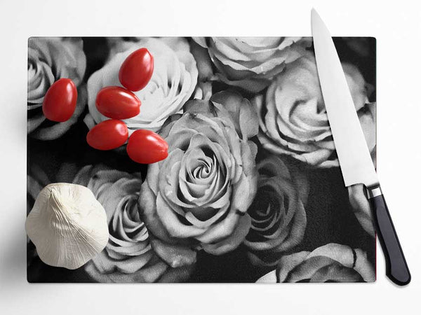 Roses Black And White Glass Chopping Board