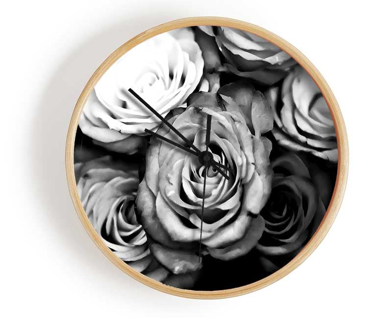 Roses Black And White Clock - Wallart-Direct UK