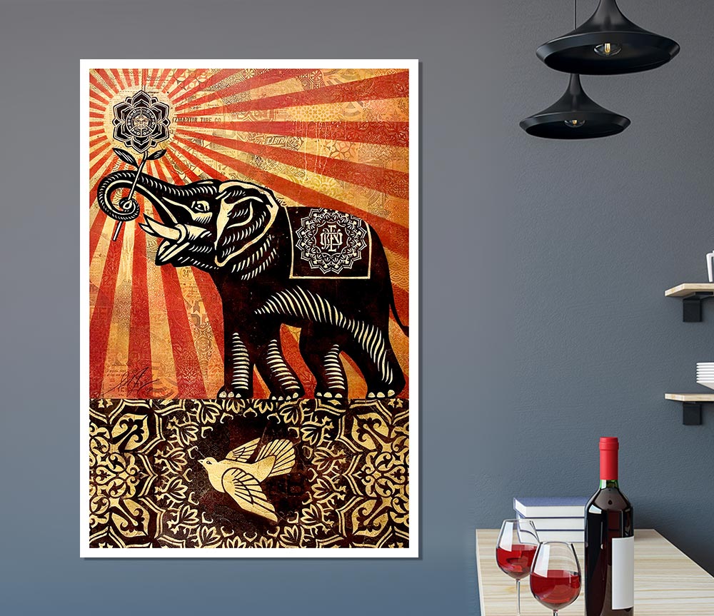 Elephant Sun Rays Print Poster Wall Art