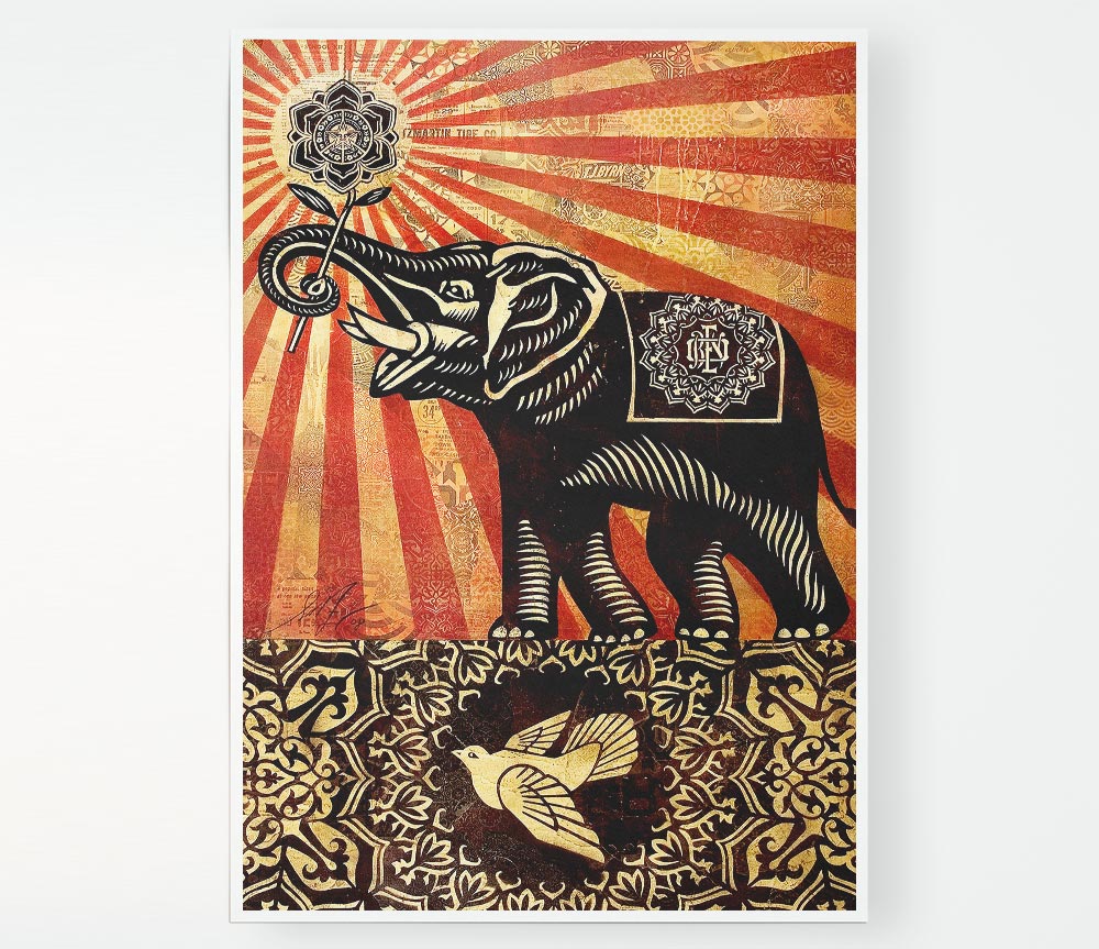 Elephant Sun Rays Print Poster Wall Art