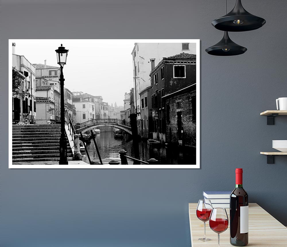 Venice Retro B N W Print Poster Wall Art