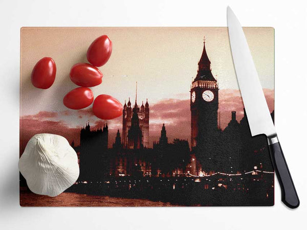 London Big Ben St Pauls Retro Glass Chopping Board