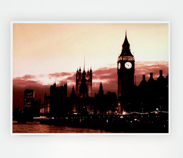 London Big Ben St Pauls Retro Print Poster Wall Art