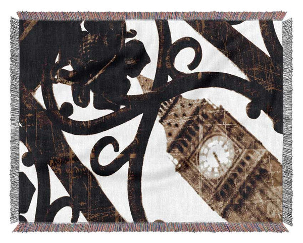 London Big Ben Through The Gates Sepia Woven Blanket