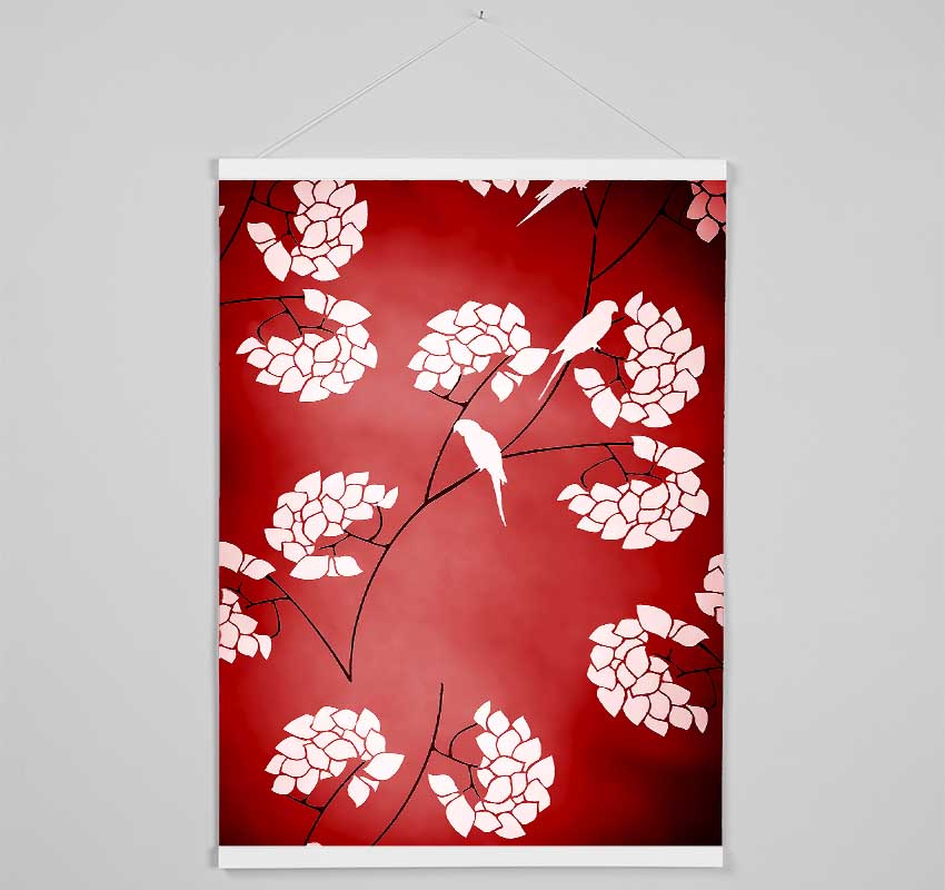 Cherrytree Birds Red Hanging Poster - Wallart-Direct UK