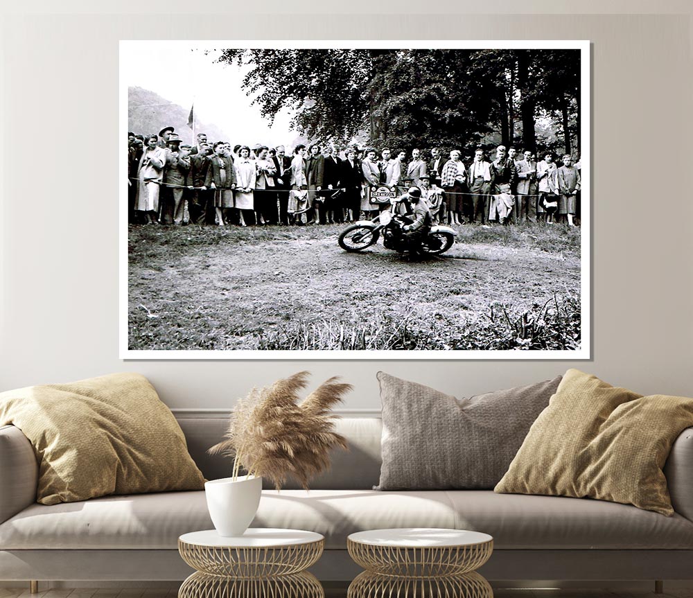 Vintage Motorcross Crowd Print Poster Wall Art