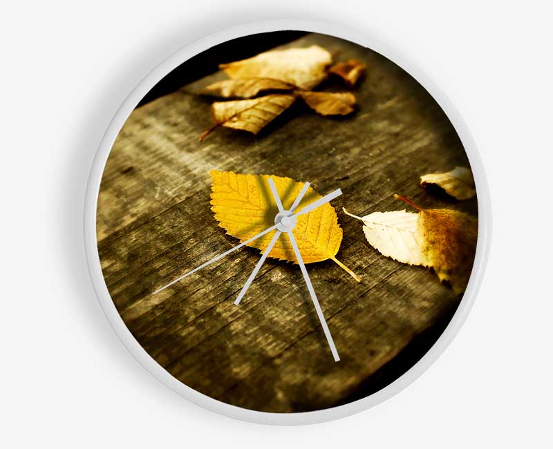 Autumn Leaves On The Deck Clock - Wallart-Direct UK