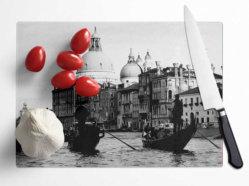 Venice Gondolas B n W Glass Chopping Board