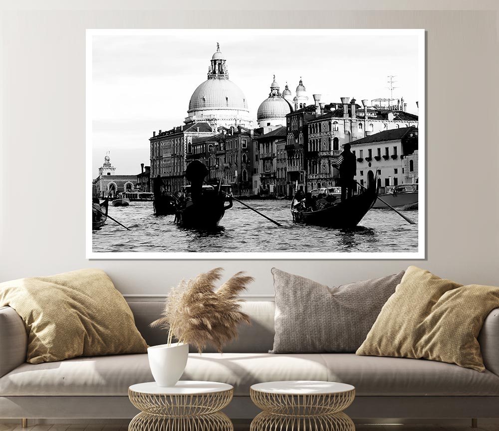 Venice Gondolas B N W Print Poster Wall Art