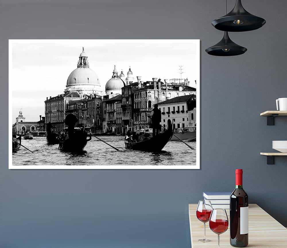 Venice Gondolas B N W Print Poster Wall Art