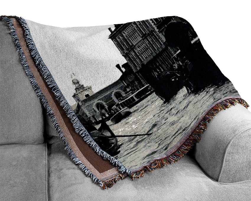 Venice Gondolas B n W Woven Blanket