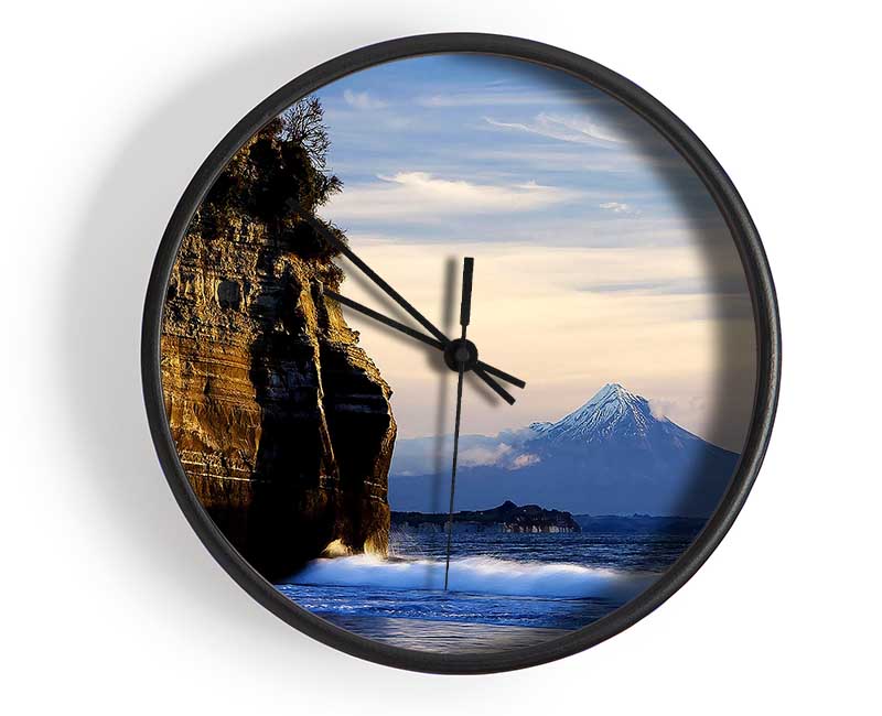 New Zealand Beach Mount Taranaki View Clock - Wallart-Direct UK