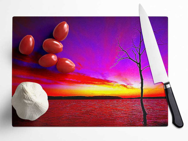 Sunset Tree Rainbow Skies Glass Chopping Board