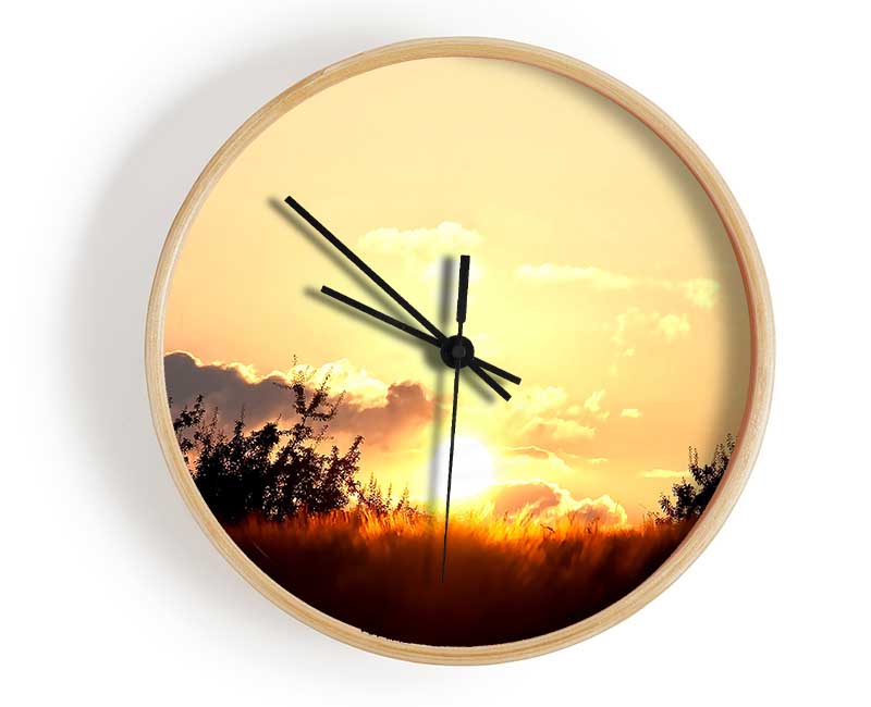 Golden Wheat Field At Sunset Clock - Wallart-Direct UK