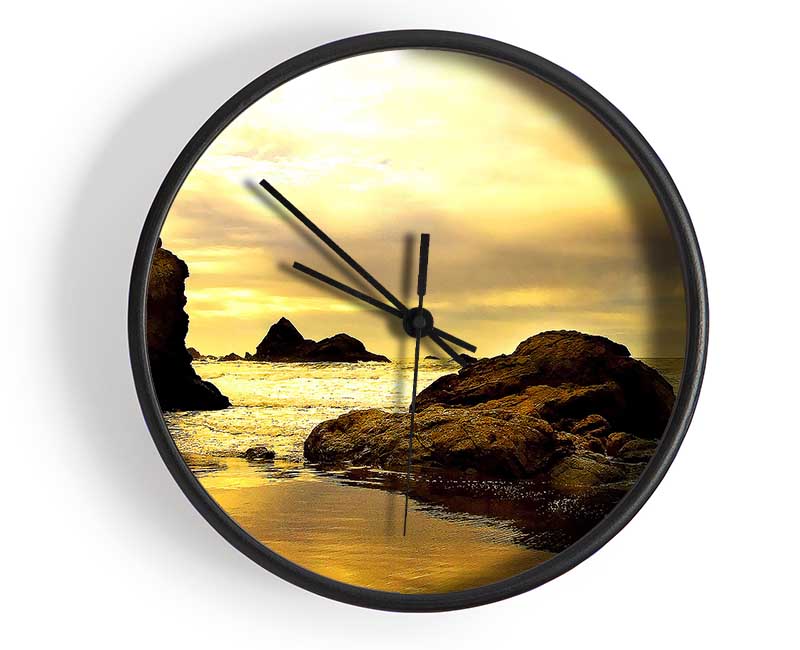 Rocky Beach At Yellow Dawn Clock - Wallart-Direct UK