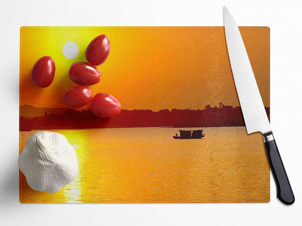 Beach Sunrise With The Fisherman Glass Chopping Board