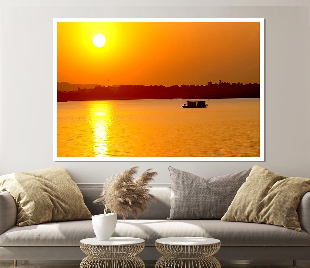 Beach Sunrise With The Fisherman Print Poster Wall Art