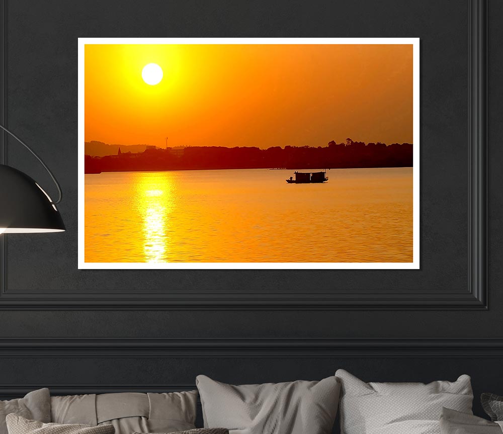 Beach Sunrise With The Fisherman Print Poster Wall Art