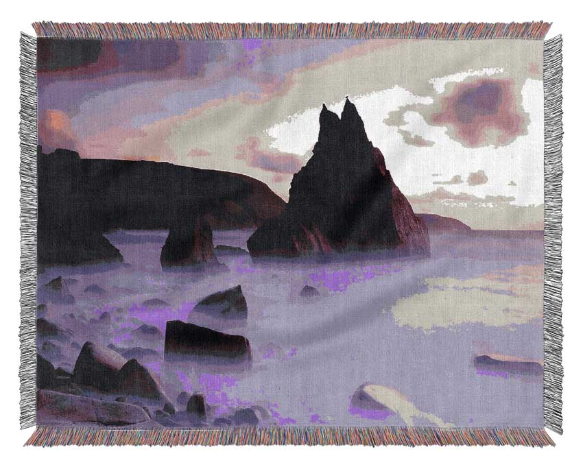 Dusk Cligga Point Cornwall England Woven Blanket