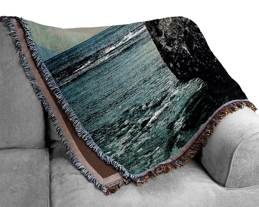 Big Rock Denia Beach Spain Woven Blanket