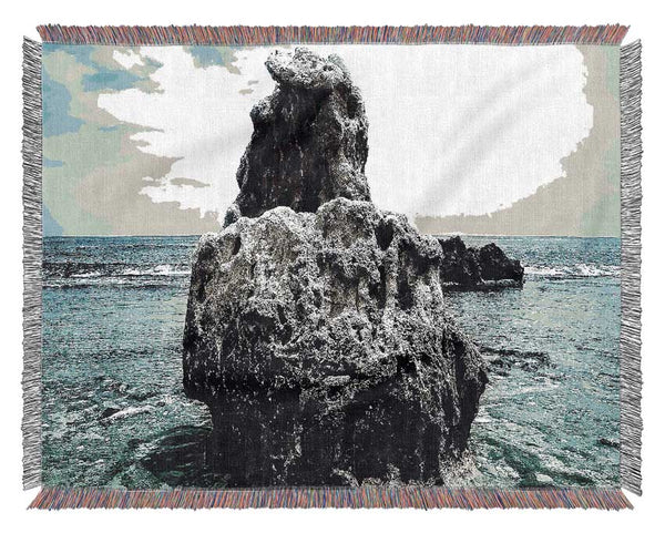 Big Rock Denia Beach Spain Woven Blanket