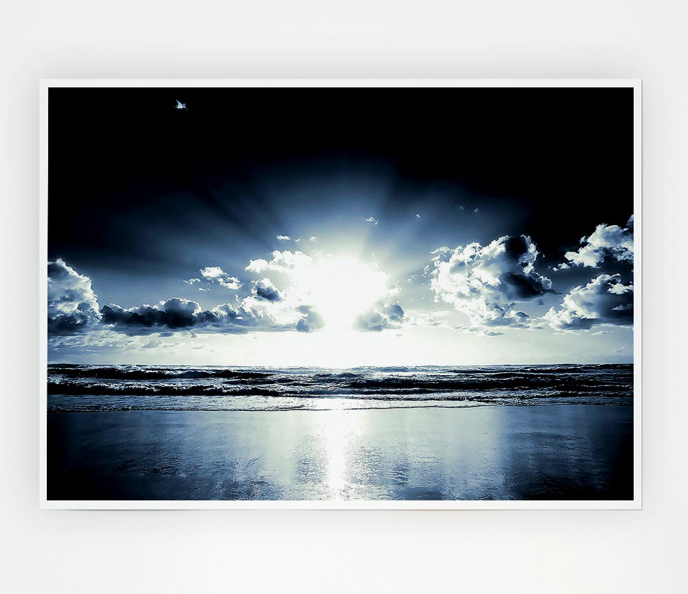 Blue Sunshine On The Beach Print Poster Wall Art