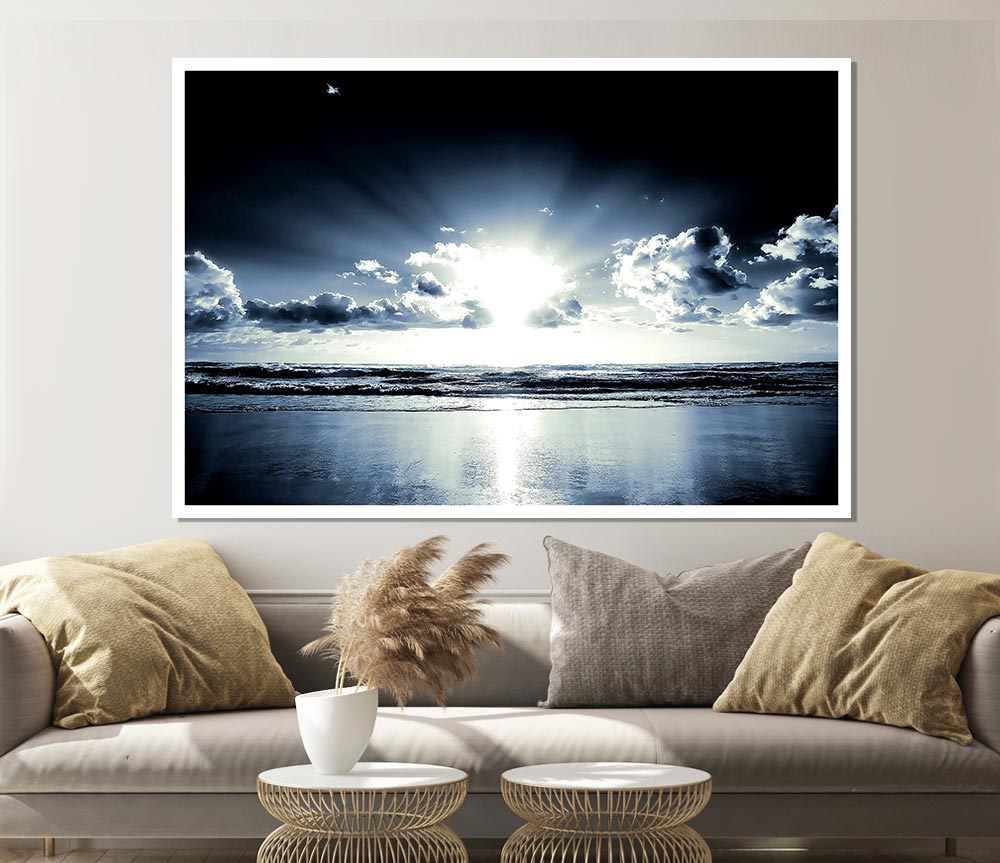 Blue Sunshine On The Beach Print Poster Wall Art