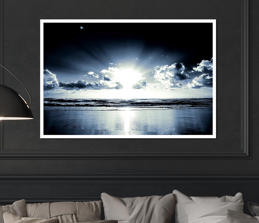 Blue Sunshine On The Beach Print Poster Wall Art