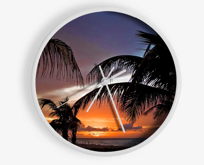 Palm Trees On The Beach Sunset Clock - Wallart-Direct UK