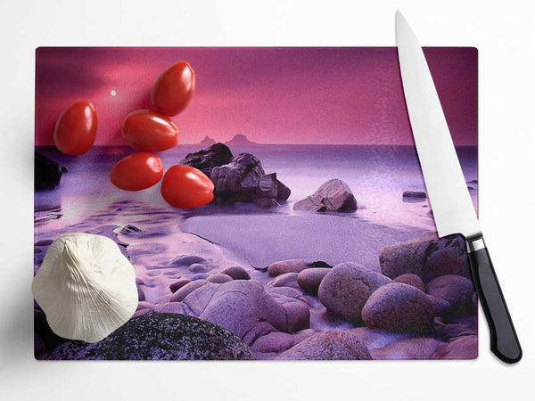 Lilac Beach Rocks Glass Chopping Board