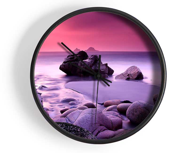 Lilac Beach Rocks Clock - Wallart-Direct UK