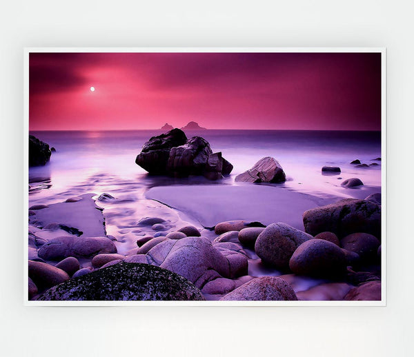 Lilac Beach Rocks Print Poster Wall Art