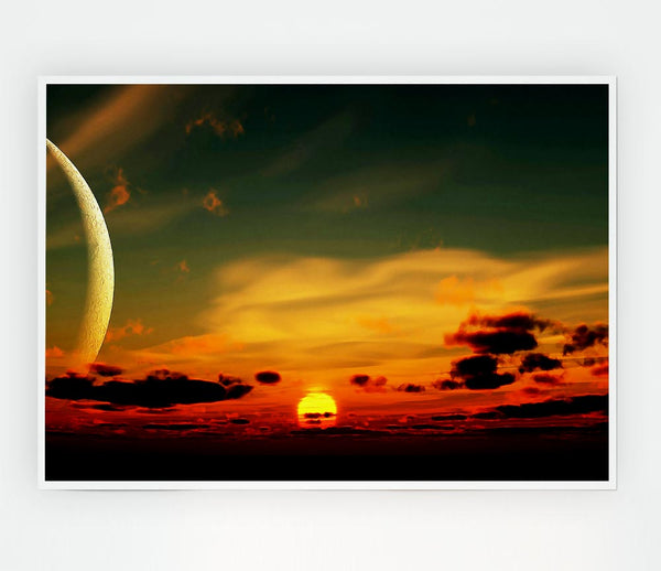 Beautiful Sunset Moon Print Poster Wall Art