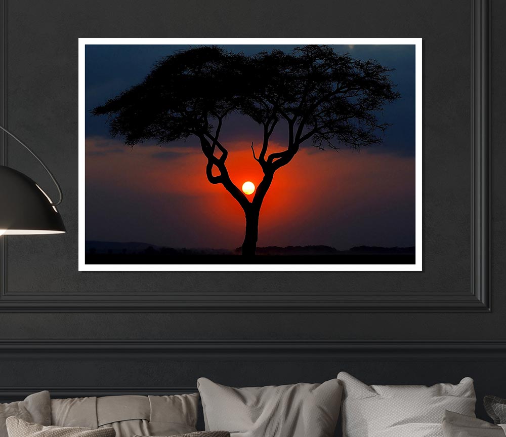 Beautiful Red Sunset Between The Tree Print Poster Wall Art