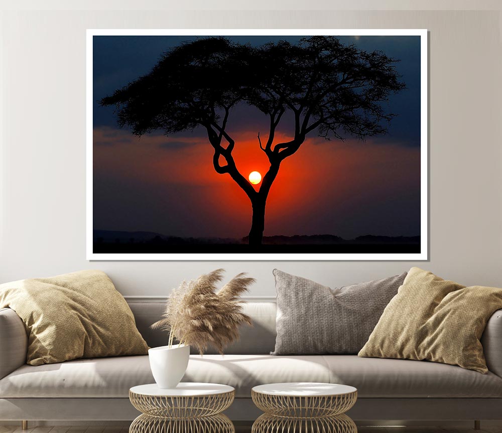 Beautiful Red Sunset Between The Tree Print Poster Wall Art