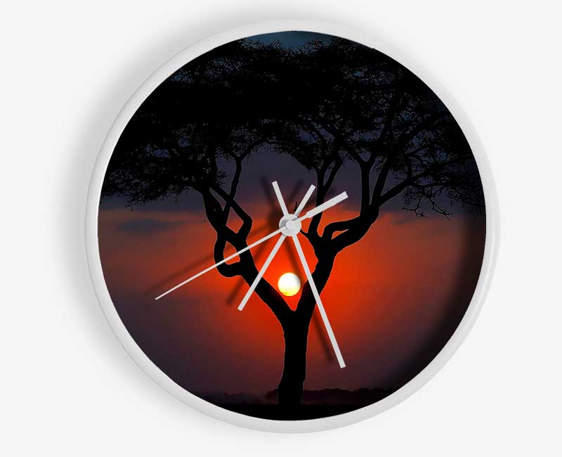 Beautiful Red Sunset Between The Tree Clock - Wallart-Direct UK