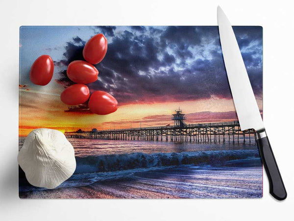 Pier Sunset Ocean Glass Chopping Board