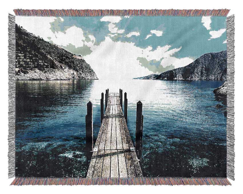 The Old Boat Dock Ocean Woven Blanket