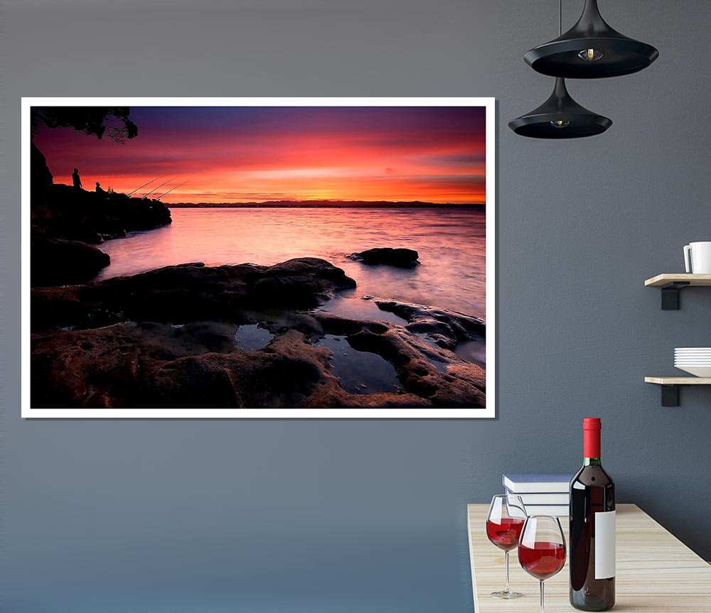 Fishing At Dusk Print Poster Wall Art