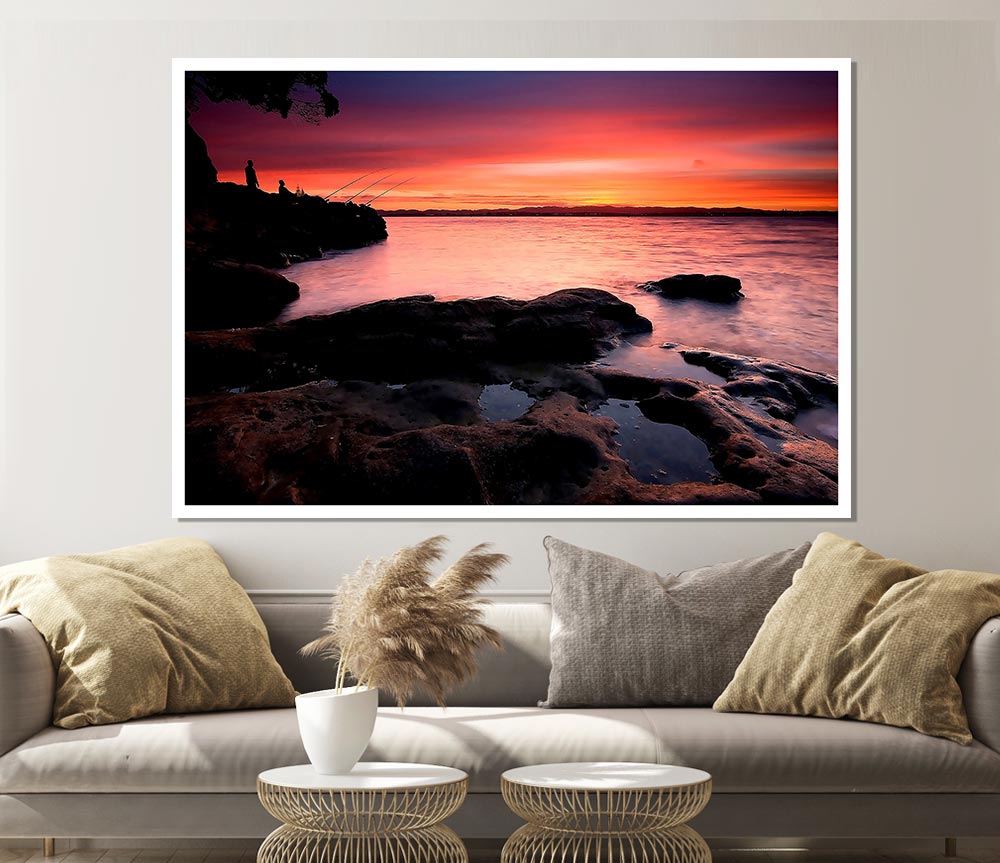 Fishing At Dusk Print Poster Wall Art