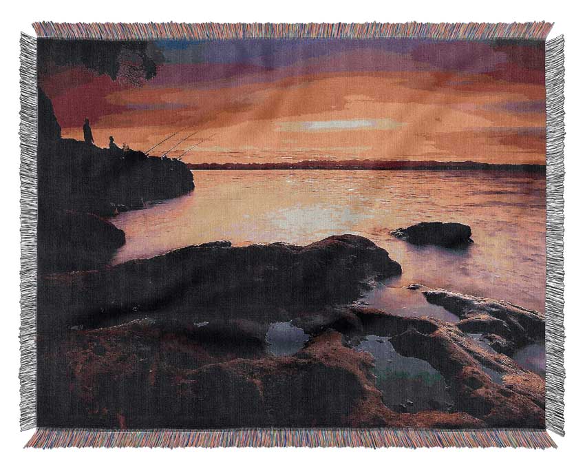 Fishing At Dusk Woven Blanket