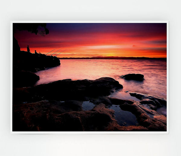 Fishing At Dusk Print Poster Wall Art