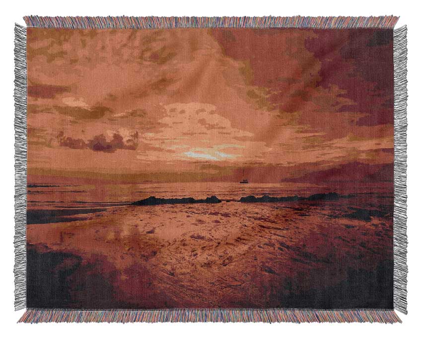 Stunning Beach Sunset Woven Blanket