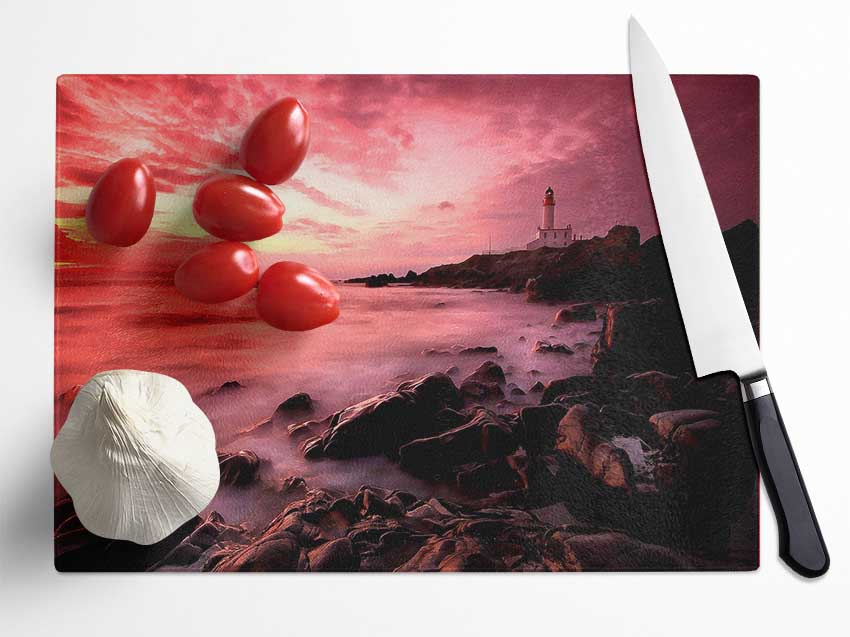 Lighthouse Sunset Glass Chopping Board