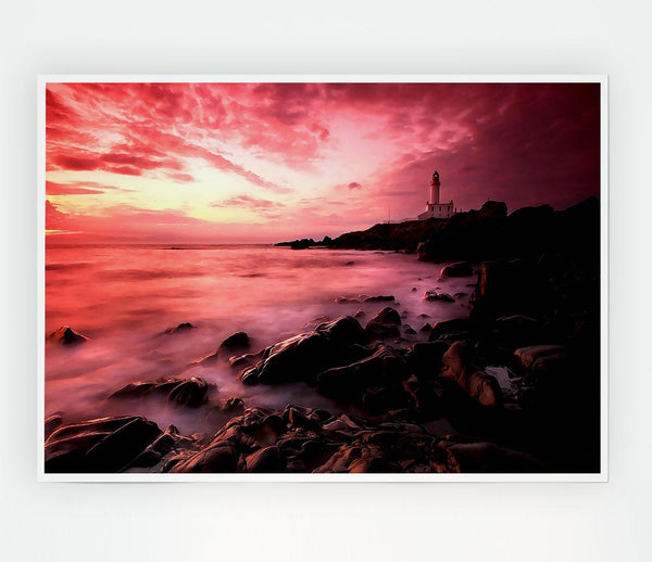 Lighthouse Sunset Print Poster Wall Art