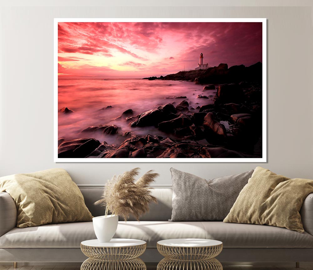 Lighthouse Sunset Print Poster Wall Art