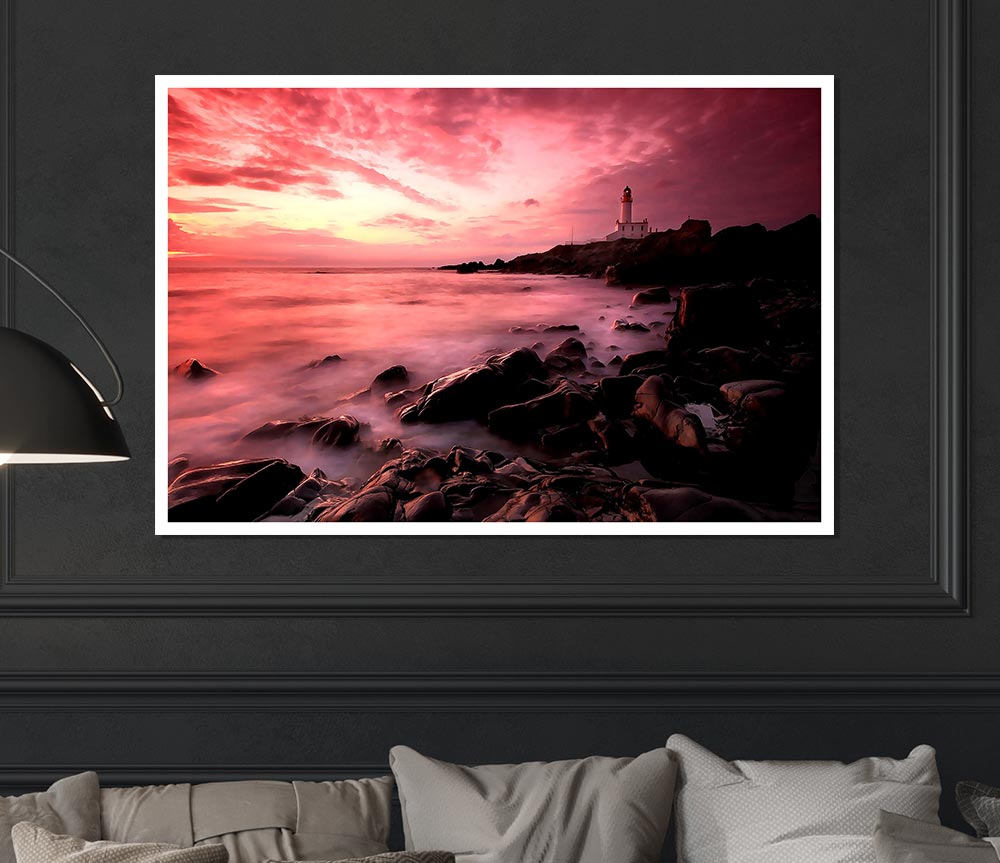 Lighthouse Sunset Print Poster Wall Art