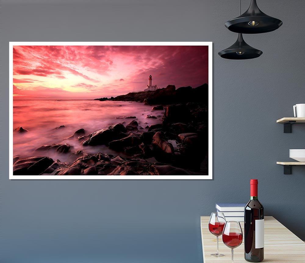 Lighthouse Sunset Print Poster Wall Art