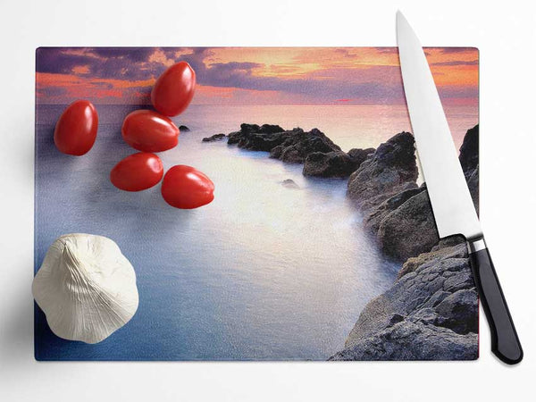 Beautiful Serene Ocean Rocks Glass Chopping Board