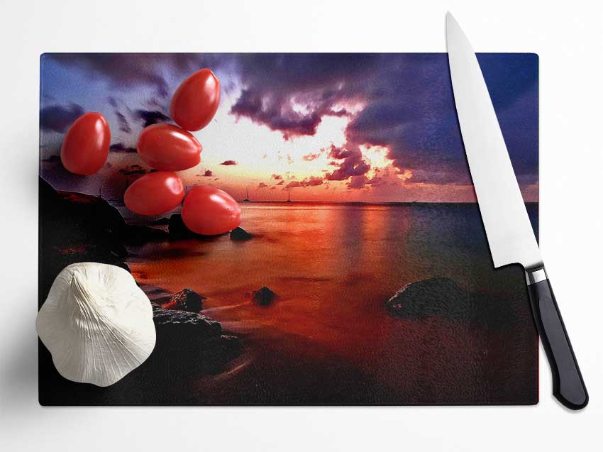 Ocean Red Glass Chopping Board